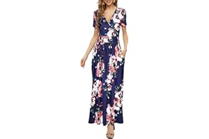 PCEAIIH Maxi Abito Donna Casual Profondo V Manica Corta Floreale Signore Avvolgere Abito Lungo con Tasche