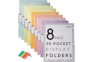 Ziffs Office® 8 x 30 Pocket A4 Display Folders - Pastel Coloured A4 Display Folders with Plastic Pockets - Display Book - Presentation Folders - 250 Sticky Labels Included - British Brand