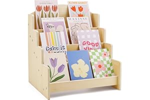 Kroucoco Greeting Card Organizer Display Stand, Multi-Purpose Rack for Vendors, 4-Tiered Wooden Counter Retail Display for Postcards, Brochures, Photos, Pictures, Stickers