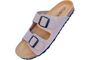 GONKOS®, Sandales en Cuir avec Boucles, Mules Cuir Véritable, Liège Naturel, Réglables au Pied, Mules Homme/Femme Cuir, Semelle Antidérapante EVA, Sandales de Qualité Fabriquées en Espagne