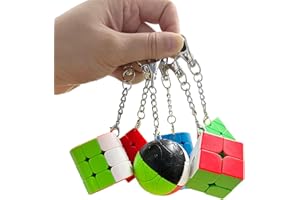 Yealvin Juego de 6 llaveros de cubo mágico, 2 x 2 y 3 x 3, forma de cubo mágico, forma de pirámide y Magic Ball Cubes, llavero Mini Cube Bundle con caja de regalo