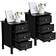 Yaheetech Bedside Table Set of 2, Bedside Cabinet with 3 Drawers and Heavy Duty Solid Pine Wood Legs, Wood Nightstand with Sturdy Structure and Metal Knobs for Bedroom, 40cmL x 40cmW x 60cmH, Black