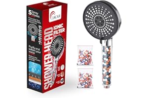 JACAR Soffione Doccia Anticalcare Risparmio Idrico 7,5 L/min - 5 Tipi di Getto Spray - Filtro Doccino con Pietre Minerali - Alta Pressione (NERO)