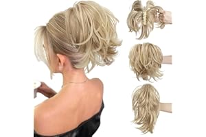 CJL HAIR Claw Clip Short Ponytail Hair Extensions DIY Bendable Metals Messy Bun Hair Piece for Wonen Straight Synthetic Fake Hairpieces Dirty Blonde