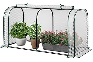 HOMASIS Serra da Giardino con Porta Avvolgibile a Cerniera, Serra da Balcone in PE e Struttura in Metallo, Copertura per Orto Rialzato per Protezione Piante, 118 x 55 x 60 cm (Trasparente)