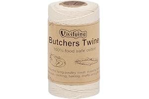Vivifying Butchers Twine, 100M/328 Feet 3ply Natural Cotton Butchers String, Food Safe Cooking String for Tying Meat, Kitchen Twine for Making Sausage and Trussing Poultry (White)