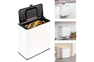 eluno Cubo de basura biológica de 6 l con filtro de olores, para colgar, colocar o pegar, cubo de compost, 3 tipos de montaje (blanco)