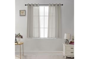 ‎CUCRAF CUCRAF Sheer Voile Transparente Gardinen in Leinenoptik mit Ösen Gardine aus Voile Polyester Ösenschal Wohnzimmer Fensterschal für Schlafzimmer 2er Set 140 X 175 cm (B x H), Hellgrau