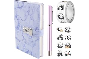 BDHYYM Set di Diario Segreto Bambina A5,Diario Segreto con Lucchetto,Diario con Lucchetto per Ragazze,Set di Adesivi con Penna e Panda,Taccuino Ricaricabile in Ecopelle,Diario Segreto Ragazza