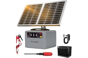 DNOYEVVS 48KM Solar Pastor Electrico, 0.3- 1.5J 6-12KV Ajustable pastor electrico Cerca eléctrica Controlador para Granja de animales, Electrificador de cercados para Ganado, Aves, Granja