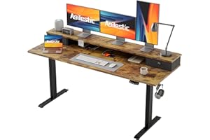 ‎AGILESTIC Agilestic Höhenverstellbarer Schreibtisch mit 2 Schubladen, 160 x 60 cm Stabiler Schreibtisch Höhenverstellbar Elektrisch, Ergonomischer Steh-Sitz Tisch Computertisch, Braun