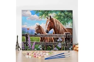 TISHIRON Pintar por número para adultos niños principiantes dibujo pintura con pinceles caballo animal pintura arte artesanía hogar decoración de pared pigmento acrílico decoración de vacaciones 40 x