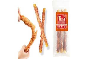 PACK'N PRIDE Dog Treats for Large Dogs, 1 Pack*315g (3 Sticks included), Chicken Wrapped Rawhide Dog Chews Long Lasting, Low-fat and High in Protein