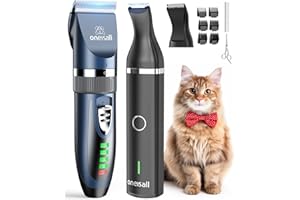 ‎ONEISALL oneisall Leise Hundeschermaschine und Pfotentrimmer 2 in1 Set, Schermaschine Hund & Pfotenschermaschine kabellos Haarschneidemaschine für Mittlerer Hunde/Welpe/Katzen (schwarz)
