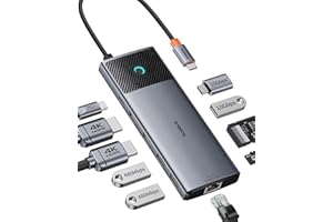Baseus Docking Station Dual Monitor,10 Gbps 10 in 1 Docking Station con 2 HDMI Single 4K @120Hz, Dual 4K @ 60 Hz, 10 Gbps USB-A e USB-C, Gigabit Ethernet e PD 100 W per iPhone 15/Dell/HP/Lenovo e più