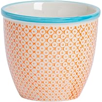 Nicola Spring Handbedruckte Blumentöpfe – 14 Cm, Orange – 2er Set, Ohne Ablauf, Für Drinnen & Draußen