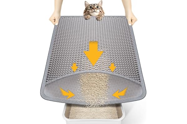 Conlun Tapis de Litière pour Chat 58x42cm, Double Couche Design en Nid d'Abeille, Tapis de Sortie de Litière en EVA, Imperméable et Antidérapant, Doux pour les Pattes, Facile à Nettoyer,Gris