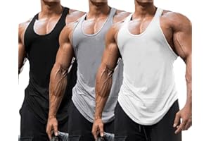 Babioboa Men's 3 Pack Gym Workout Tank Tops Y-Back Muscle Tee Stringer Bodybuilding Sleeveless T-Shirts