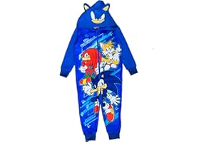 Sonic The Hedgehog, Boys or Girls Hooded Onesie, All in One Pyjamas, Age 4-14 Years