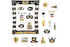 BHGT 60th Birthday Party Inflatable Frame and Photo Booth Props for Her Him Birthday Gold Black Decorations Family Fun Holiday Party Supplies