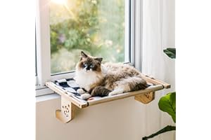 MEWOOFUN Hamaca Grande para Ventana de Gato, Cama de Madera y Metal, 56 x 40 cm, para Gatos, Cama Resistente para Gatos con Alfombrilla de Forro Polar Suave, soporta hasta 18 kg, Negro