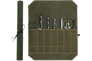 SQHY Chefs Knife Roll Bag Waxed Canvas Knife Bag 7 Slots Knife Cutlery Tool Roll Case Bag Portable Knife Case Waterproof Knife Wallet for Camping, Hiking