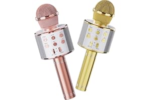 VOIJUMP Wireless Bluetooth Karaoke Microphone 2 Pack, 4-in-1 Handheld Mic Speaker for Singing, Karaoke Machine for Phone Android PC, Great Birthday Gifts for Girls Kids Adults for Party,Home KTV,Gold&Rose