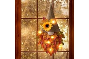 BLAUHAUS Herbstdeko Wichtel Kranz mit LED Licht, Türkranz Herbst, Haustür Ahornblatt Wichtel Türkranz Deko, Hängende Türkranz Herbst Außen, Herbstdeko Innen LED Lichterkette für Haustür Wand (A)