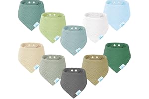 Miyacare 10 Stück Lätzchen Baby Dreieckstuch, Super Saugfähige,100% Baumwoll, Halstuch Baby, mit 4 Verstellbares Druckknopf, für Baby Jungen und Mädchen