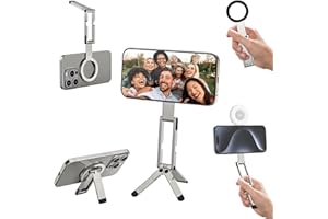 ULANZI MA60 Magnetisches Handy-Stativ, 3in1 Aluminium Mini Selfie Stick, Faltbar Taschen-Handy-Ständer, 14 N Doppelseitiger Magnet kompatibel mit iPhone 17 16 15 14 13 12, Magsafe, Sumsung, Silber