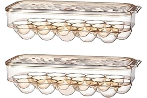 rismart Huevera para Nevera 16 Huevos Hueveras de Plastico con Tapa Nevera Apilable Marrón (2 Piezas),31.5 x 14.3 x 7.5 cm