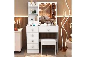 Aovquof Sminkbord med LED-belysning, sminkspegel, sminkbord med spegel, 3 färger med justerbar ljusstyrka, vit (M39)