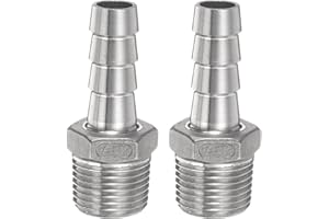 sourcing map 2 raccordi per tubi flessibili in acciaio inox da 13 mm con spinato x G 1/2" maschio, raccordi per tubo dell'aria e raccordi filettati per acqua e carburante, 2 pezzi