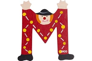 Träbokstäver namn barnrum stor dekoration för dörren, roliga clowns, A-Z, höjd ca 9 cm, träbokstav 7361 (M)