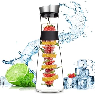 Glazen waterkan, glazen kan met deksel Sapkan Waterkarafkan voor warm/koud water, ijsthee en sapdrank, 1000 ml
