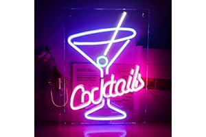 BringLuck2U Cocktails Enseignes Au Néon Rose Bleu Led Neon Lights Verre à Cocktail Lettre Néon USB Signe lumineux pour décoration murale pour Bar Party Home Kitchen Hotel