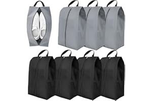 Aurinovellia Set 8 Sacchetti Porta Scarpe da Viaggio, Borsa Porta Scarpe Impermeabile con Cerniera, Custodia Scarpe Antipolvere, Organizer Scarpe per Viaggio o Casa (Nero, Grigio)