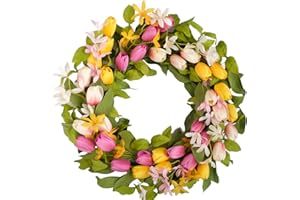 CIR OASES Summer Tulip wreath Artificial 20-inch pink Yellow White tulip wreath Spring Flowers Home Front Door Decoration Office Wedding Party Holiday decoration