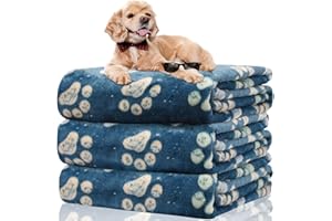 Rezutan Dog Blankets Washable, Puppy Blankets, Dog Blankets, Flannel Throws for Dog Cat, kitten blanket, Fleece Dog Blanket for Sofa, Bed, Car Seat, 3 Pack, Navy, 106x76cm