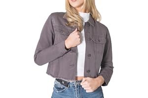 NOROZE Women's Denim Jacket Cropped Denim Jacket Women Ripped Self Fabric Distressed Hem Casual Jean Coat UK sizes 8-20