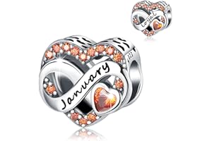 BIZK Damen Unendlichkeit Herz Geburtsstein Charm Anhänger für Armband 925 Sterling Silber Geburtsstein Charms Beads 12 Monate Geburtstag Geschenk für Freundin Frauen