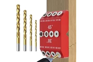 Infreecs 30 45 90 gradi angolo di foratura per fori angolati e dritti, guida di foratura angolare 30/45/90°, supporto per tasselli verticali con 4 misure, guida per trapano angolare, tasselli in legno
