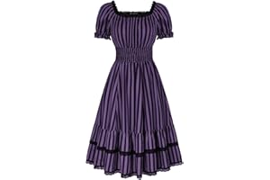 SCARLET DARKNESS Women Gothic Dress Lace Square Neck Smocked Tiered Steampunk Vintage Medieval Midi Dresses