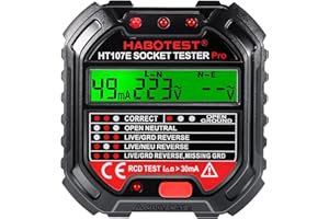AWSGHLF Socket Tester - Digital Electrical Voltage Tester with LCD Display Receptacle Socket Tester Circuit Analyzer 90-250V Circuit Testers Rcd Mains Outlet Electricity Line Fault Checker HT107E