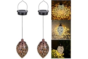 HEYTOUR Lanterna solare per esterni, lanterna da giardino Tomshine 2 pezzi, lampada solare decorativa a sospensione, lanterna solare a LED in metallo per patio esterno sull'albero