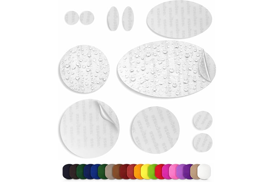 aZengear Repair Patches (30+ Colours) for Down Jackets, Puffer Coats, Tents, Shoes, Upholstery - Stick On, Waterproof, Tear-Cold-Heat-Resistant Nylon Polyester Fabric (11 Pcs)