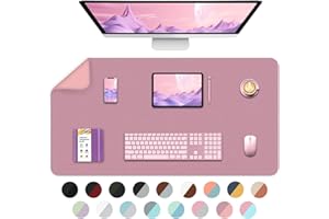 BLESWIN Multifunctional Desk Pad Mat with Sewing Edge, Waterproof PU Leather Large Desk Blotter Mouse Pad Writing Pad for Office and Home, Dual-Sided-Purple+Pink, 90cm x 43cm