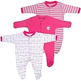 Magic Town New Born Baby Multi-Color Long Sleeve Body Suit,Romper, Sleep Suit for Boys and Girls Unisex Combo Pack (Pack of 3) (0-3 Months, Dark Pink)