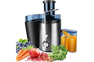 7SEVENJOKERS Entsafter，Familien-Entsafter 400W - Elektrische Saftpresse mit XXL 65mm Öffnung, 500ml Behälter & 2 Geschwindigkeiten, Testsieger Zentrifugal-Silber