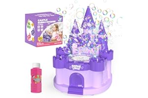 Panamalar Castillo Máquina de Burbujas para niños, Máquina Automático de Pompas de Jabón Luminosas 10000+ Burbujas con 2 Luces/10 Agujeros/Solución para Fiesta Al Aire Libre Boda -Morado